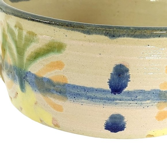 Soup Bowl Mug Artisan Handmade Glazed Pottery Floral 1991 Vintage - Picture 5 of 10